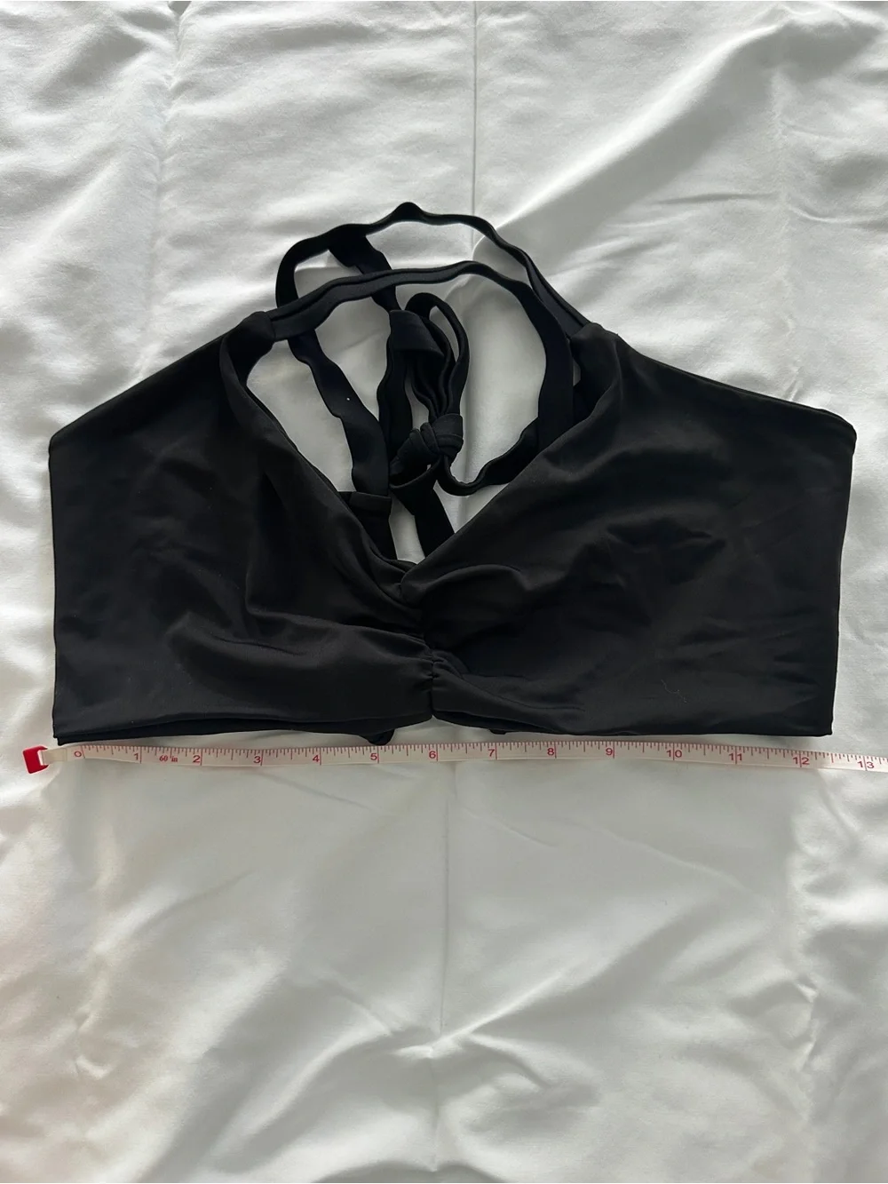 Women's Black Ruched Front Tie-Back Bikini Top